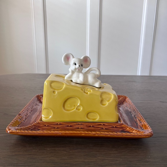 Vintage Mouse On A Cheese Slice Covered Dish Tray Plate with Lid 3D Japan - Picture 3 of 15